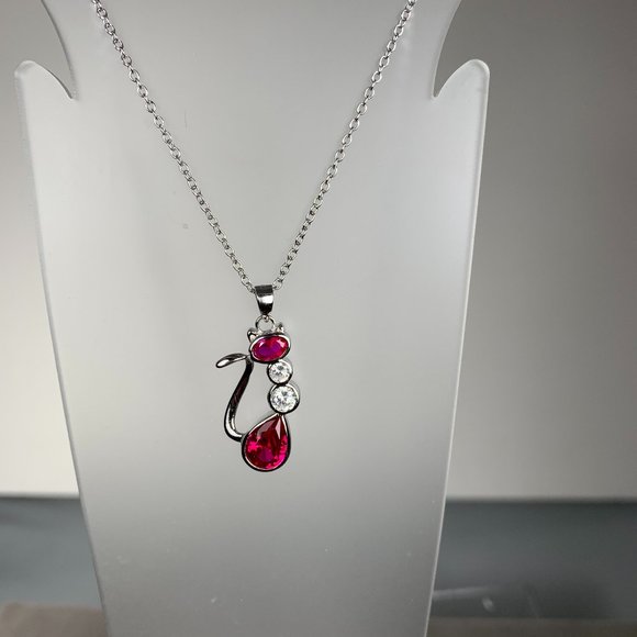 NEW Silver and Cubic Zirconia CZ Kitty Cat Necklace - Picture 6 of 7